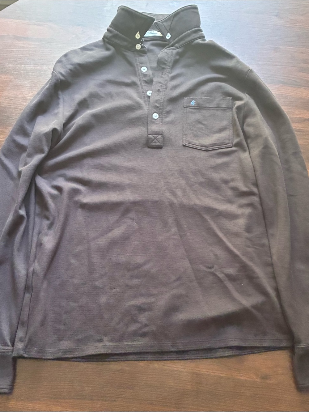 Criquet Men's Long Sleeve Popover Polo in Chocolate Brown